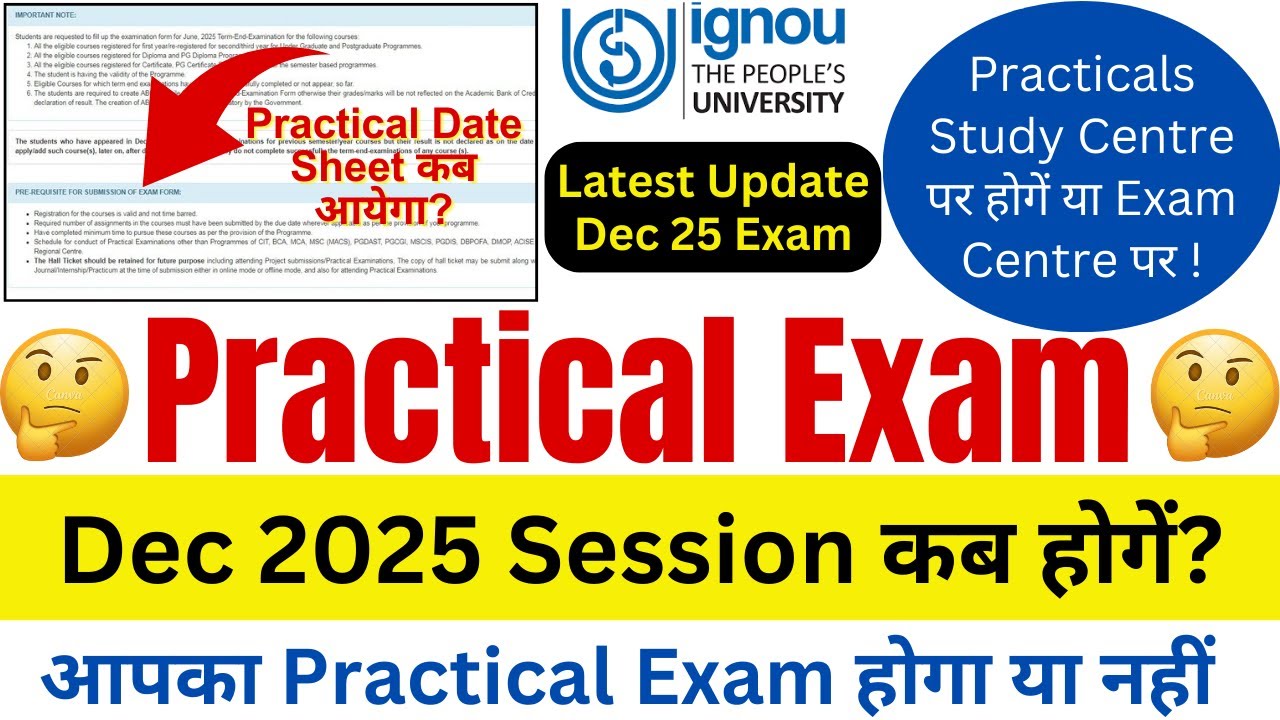 IGNOU DEC 2025 Practical Exam Datesheet | IGNOU December 2025 Practical | IGNOU Practical Datesheet
