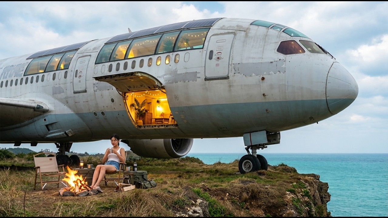 Building a Dream House Inside an Abandoned Boeing 787 9 Near a Remote Coastal Cliff Edge Ocean View