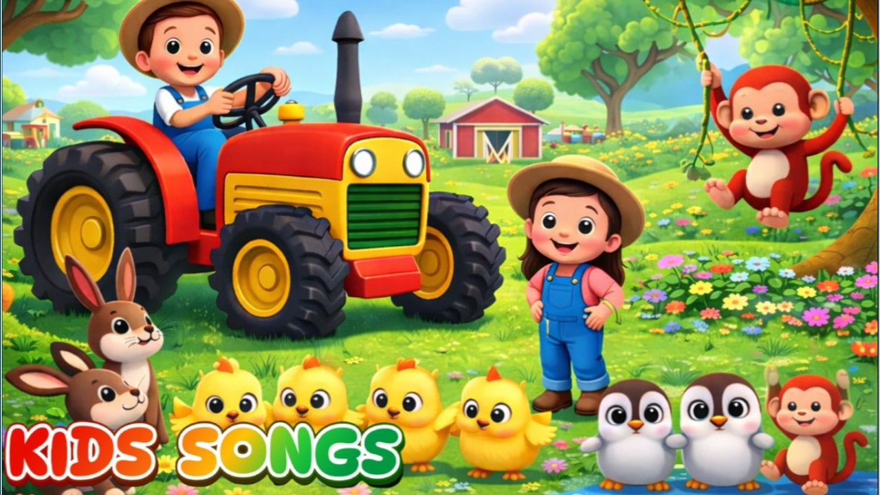 TractorSong + Little Chicks,Happy Penguins & Playful Monkey🐧Animals 123🐥🐒Kids Songs-Fun and Learning