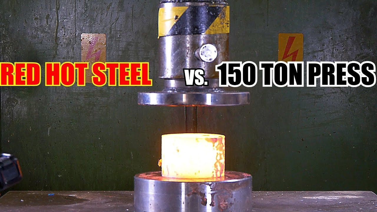 Crushing and Slicing Red Hot Steel with Hydraulic Press