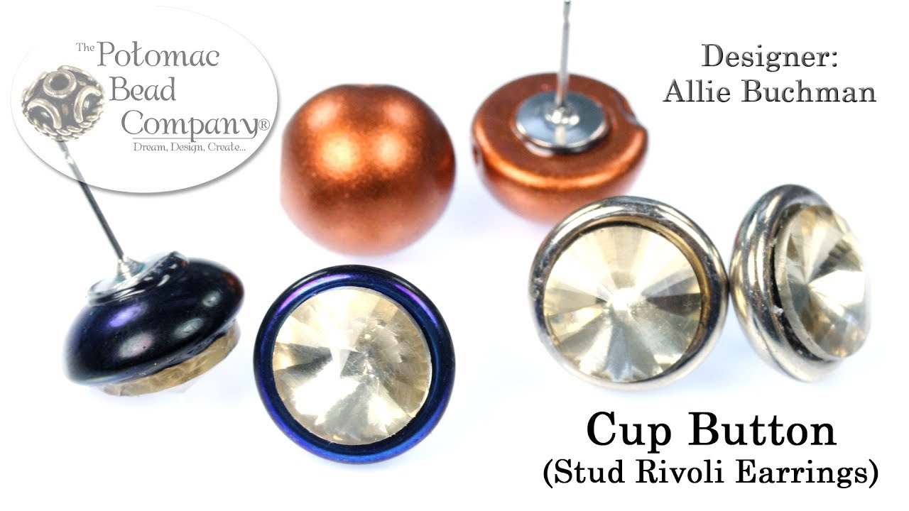 Cup Button Stud/Post Rivoli Earrings