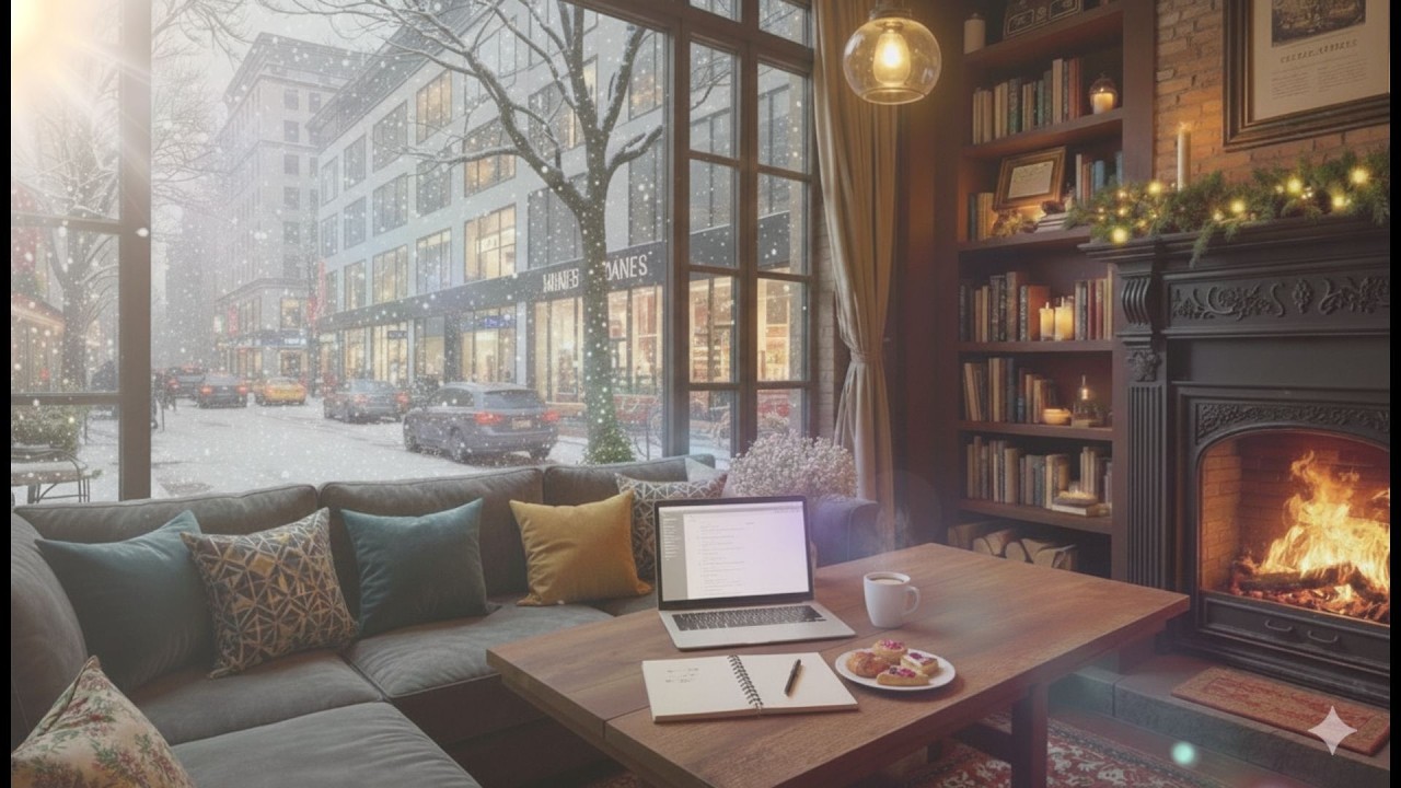 Cozy Winter Study Ambience ☕️ Warm Jazz & Fireplace Sounds for Deep Work