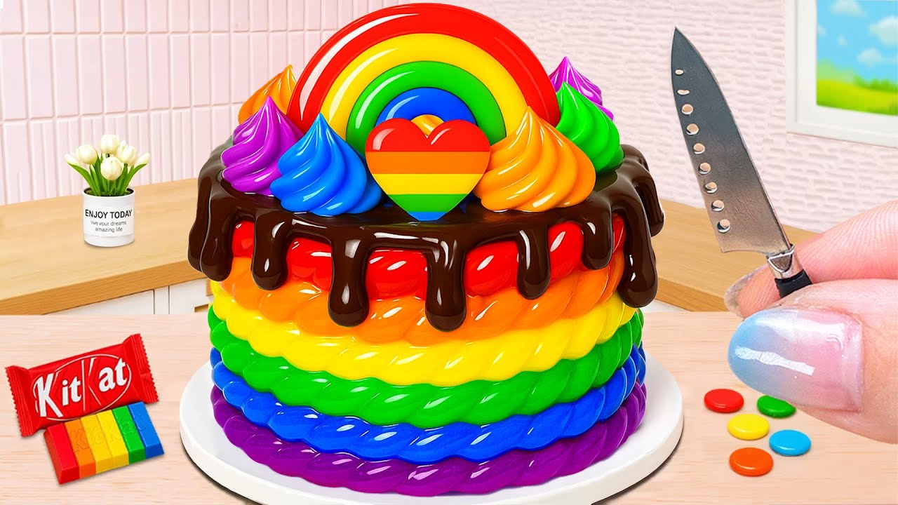 So Yummy Rainbow Melted Chocolate Cake 🍰 ASMR Mini Rainbow Chocolate Cake Decorating