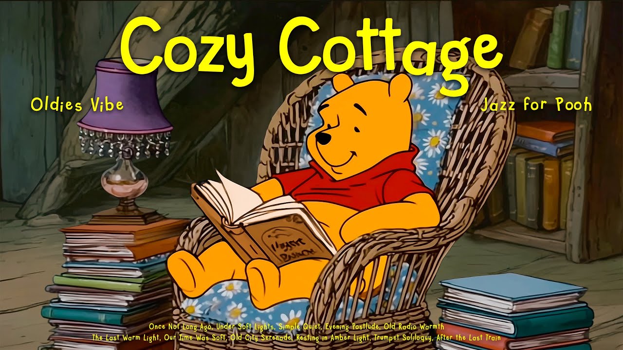 [𝗽𝗹𝗮𝘆𝗹𝗶𝘀𝘁] Gentle Positive Jazz & Reading on Cozy Cottage with Pooh 📚 Vintage Jazz for Relax, Chill