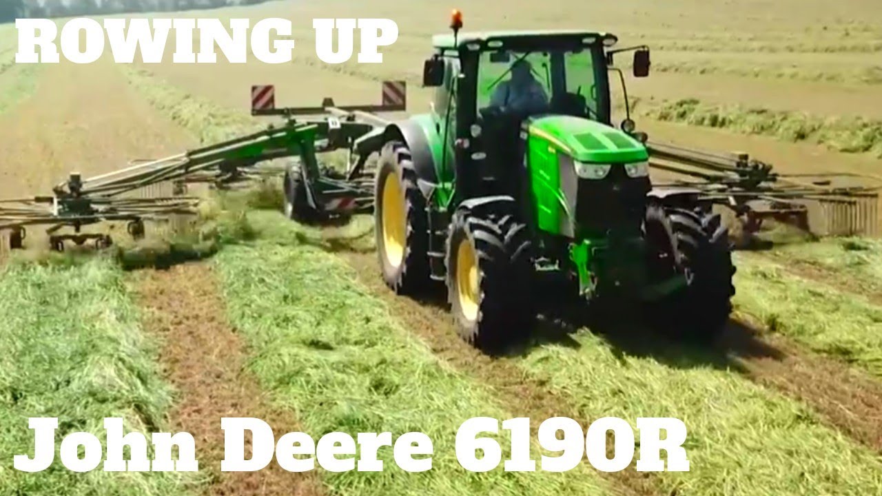 John Deere 6190R & Krone Swadro 1400 Rowing Up