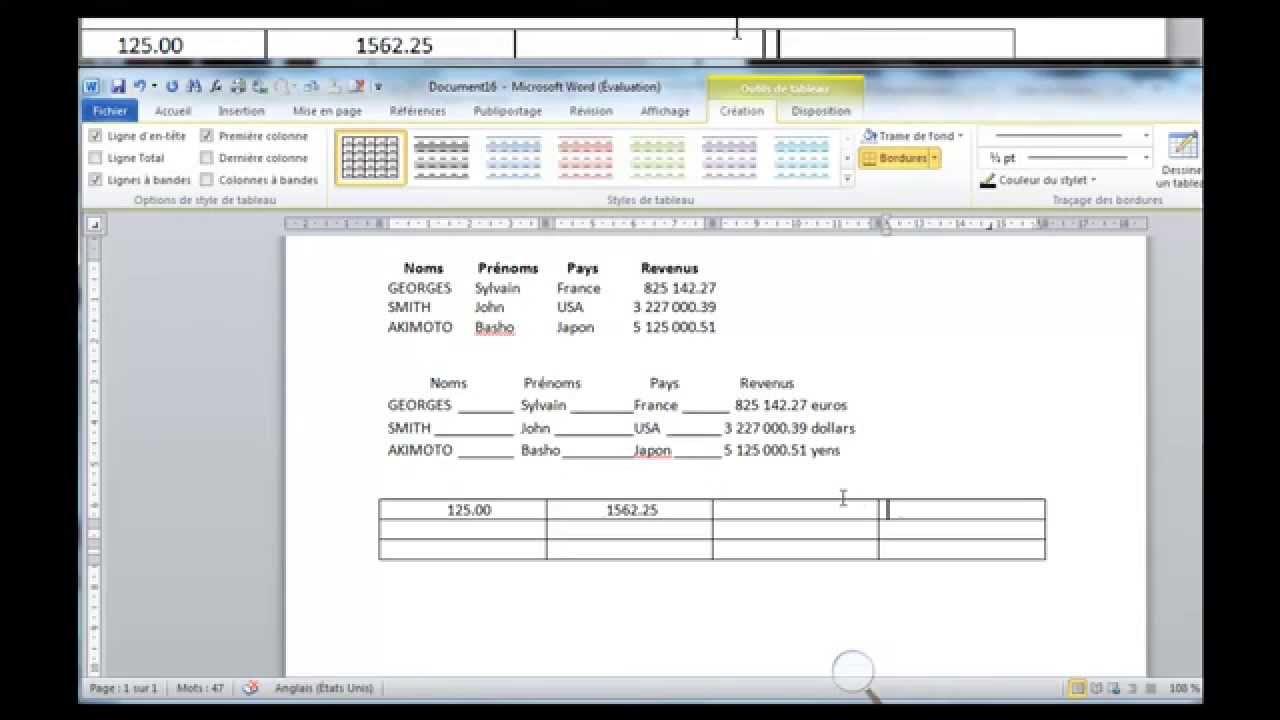 Les tabulations dans Word