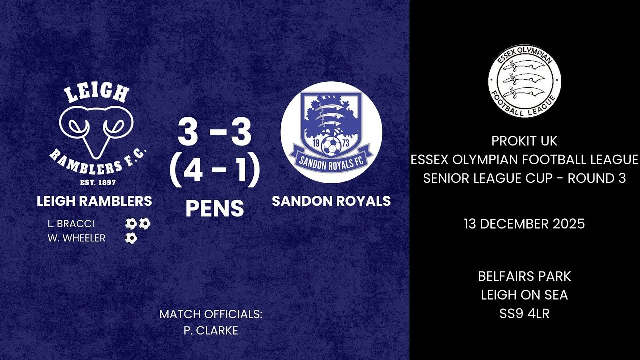 Leigh Ramblers 3 - 3 (4-1 pens) Sandon Royals - 13/12/2025