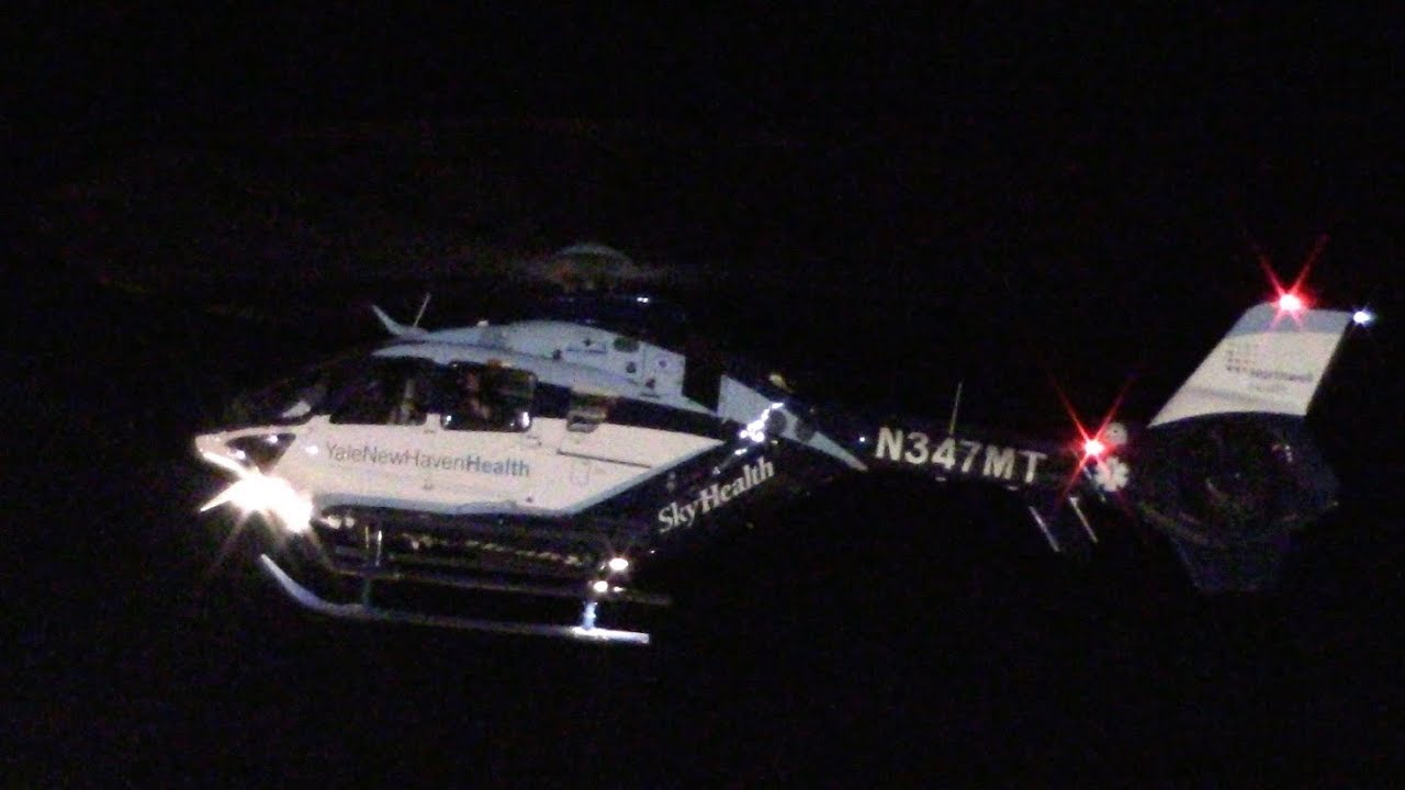 Yale New Haven Hospital Sky Health Medical Helicopter Landing And Taking Off In Montclair 11-28-17