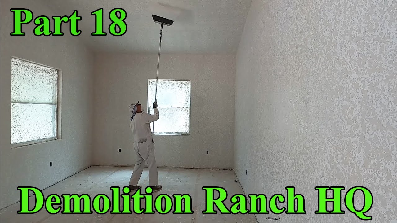 Drywall,  tape and float, and texture | Demolition Ranch HQ Build Part 18