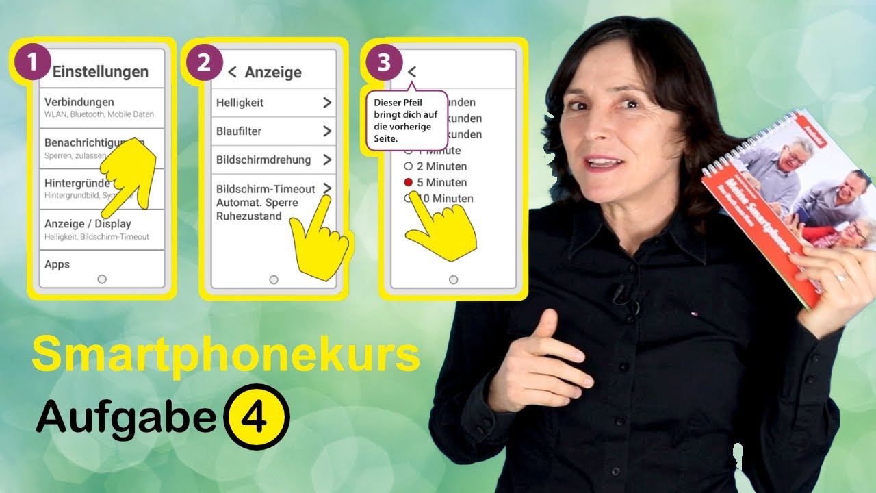 Automatische Bildschirm-Abschaltung ver&auml;ndern. Aufgabe 04 Android Kurs f&uuml;r Einsteiger.