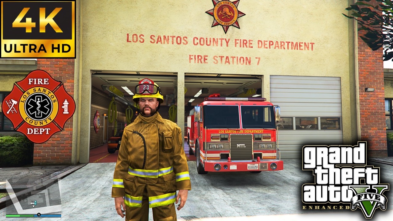 GTA 5 Online LSFD Gameplay 4K UHD | Firefighter Mission Gameplay (No Commentary)