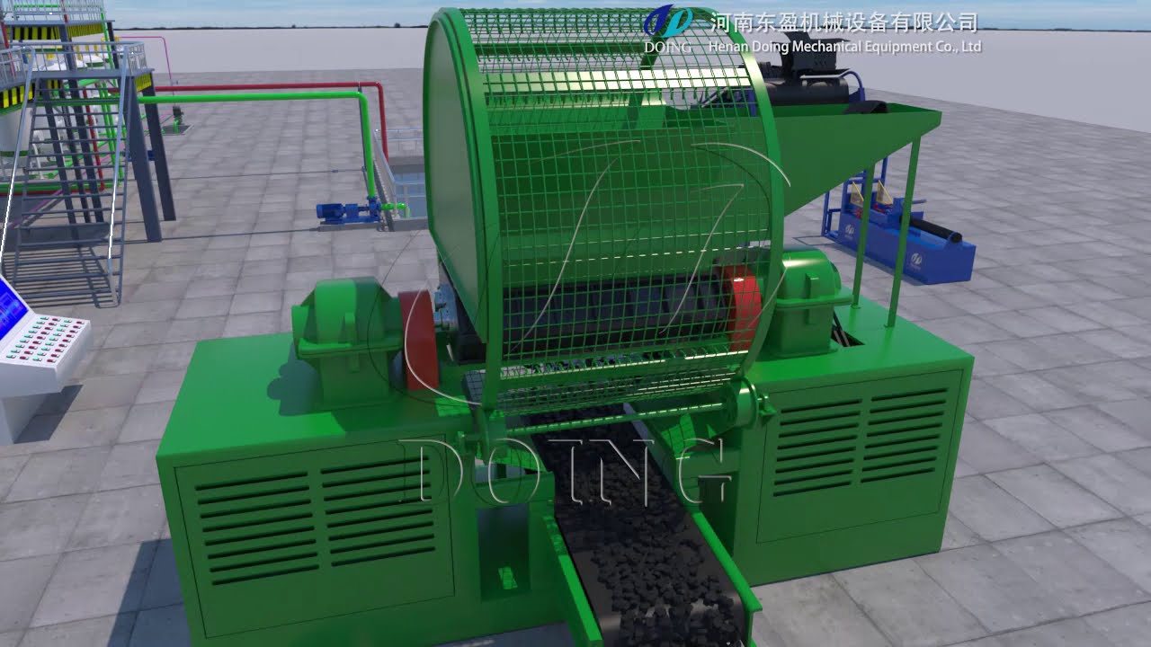 Latest design fully continuous waste plastic and tyre recycling to fuel oil plant 3D video