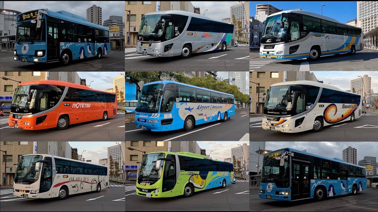 初の四国遠征　バスがいっぱい高松駅