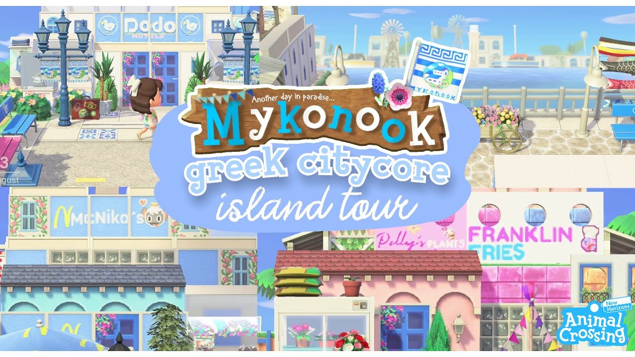 touring my greek island mykonook 💙🇬🇷 | citycore and tropicore island tour ✨ | ACNH 🌴