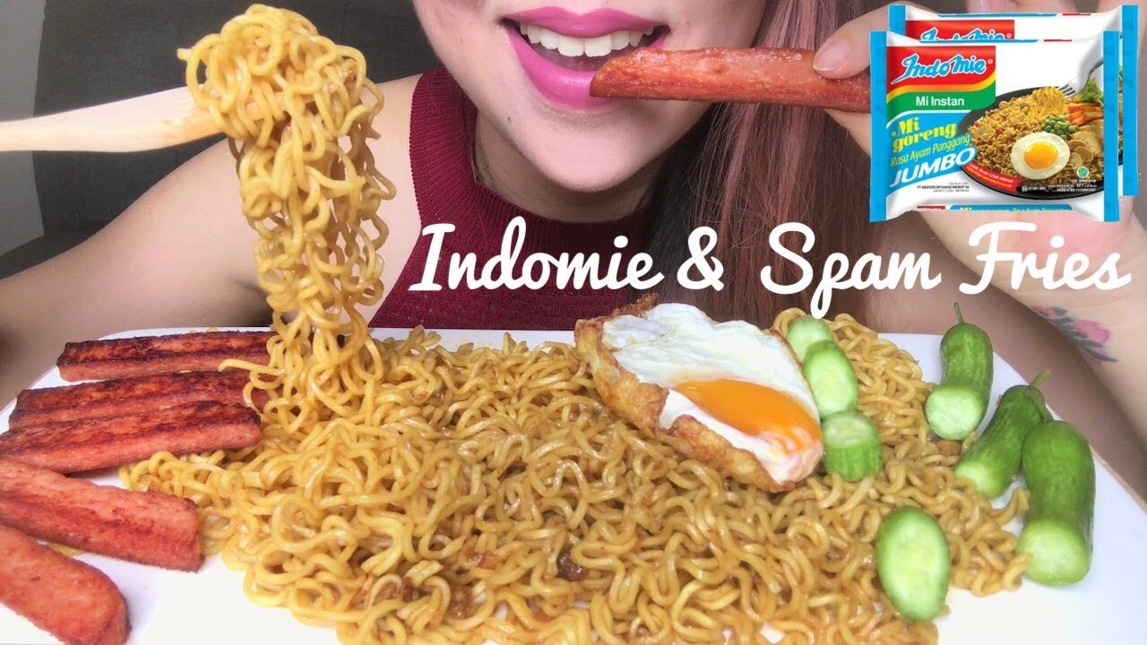 ASMR INDOMIE BBQ CHICKEN FLAVOR + SPAM FRIES | COOKING & EATING SOUNDS (No Talking)