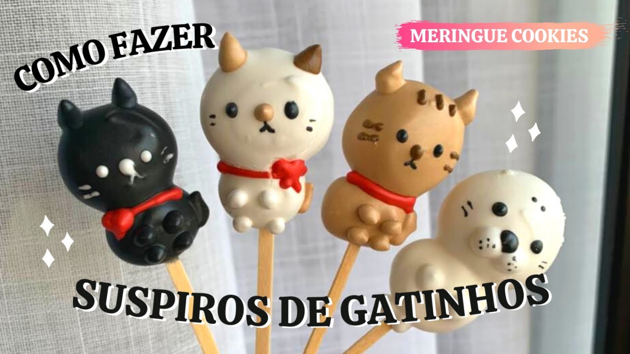 🐱 SUSPIROS DE GATINHOS 🐱 - How to make Cat Meringue Pop #AmandeSweets
