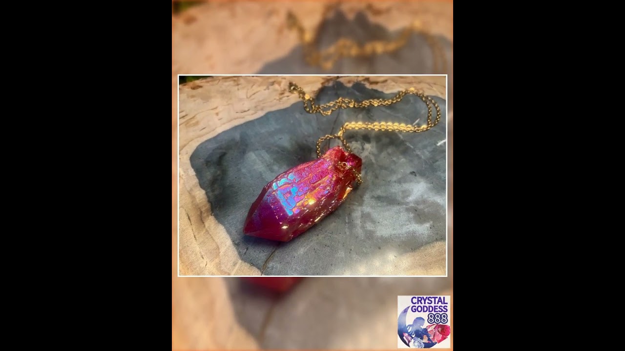 Red Aura Quartz Crystal Pendant Necklace ~ Large 2" Long ~ One-of-a-Kind Natural Crystal ~ Sparkl...
