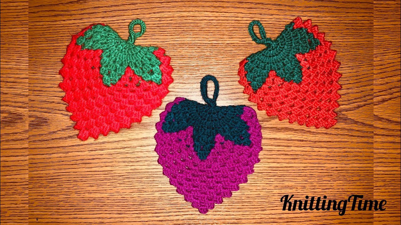 How to crochet Amazing STRAWBERRY POTHOLDER in few minutes DIY   آموزش بافت دستگیره ی مدل توت زمین