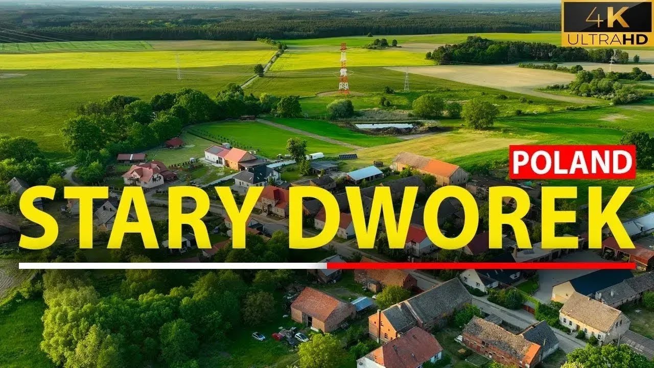 Stary Dworek 🇵🇱  z drona wieś w w województwie lubuskim, Polska