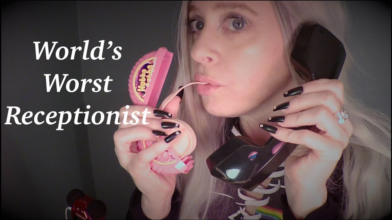 ASMR Gum Chewing Worst Rated Receptionist Role Play | Whispered, Typing, Newspaper Crinkling