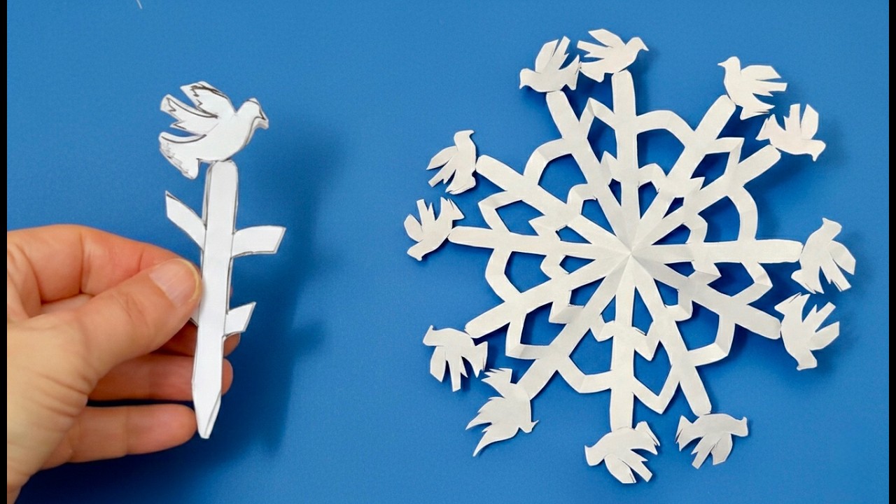 A4 Kağıttan Dekor Kar Tanesi ❄️ DIY Paper Snowflake Birds on Top Christmas Decor Idea 705