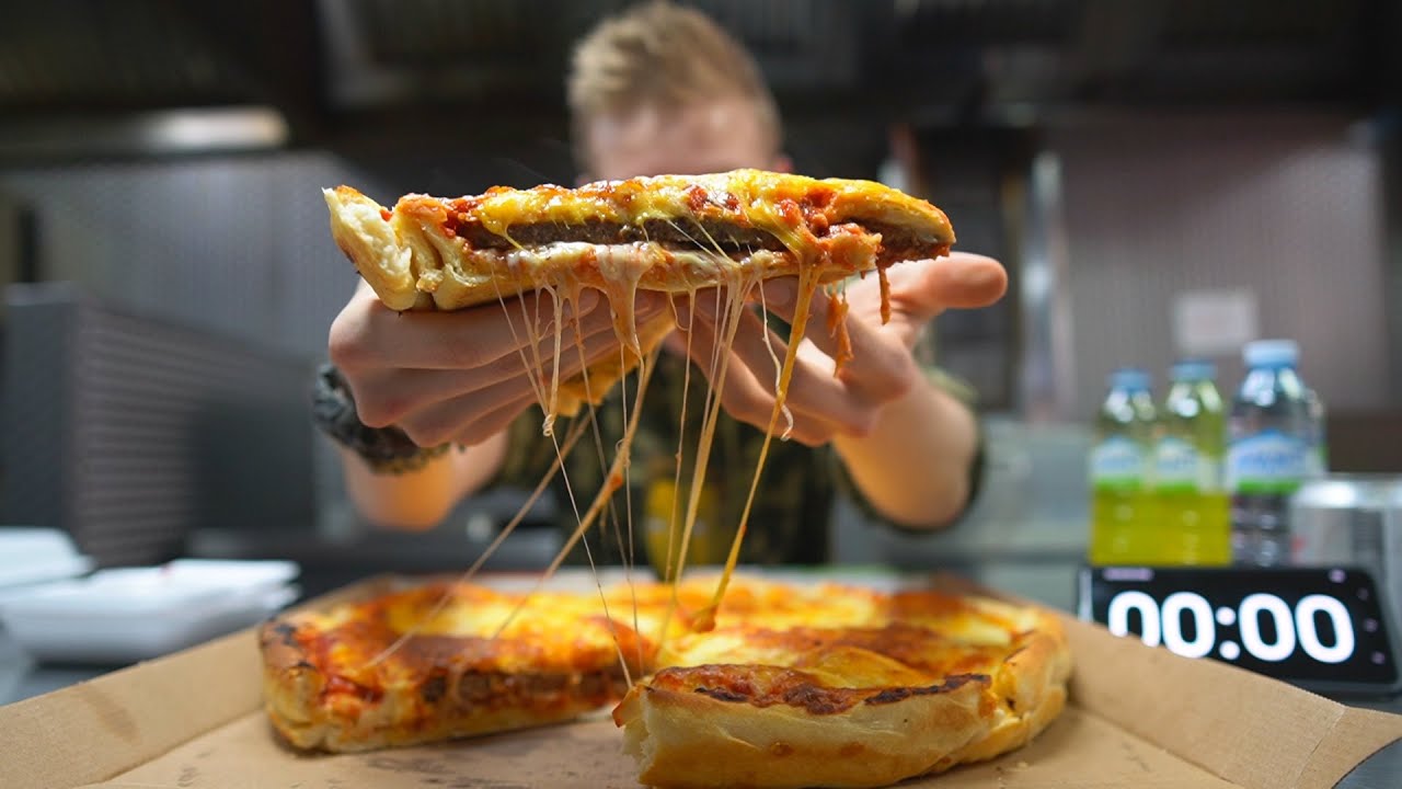 MASSIVE BURGER STUFFED PIZZA CHALLENGE! | DEEP DISH PIZZA |