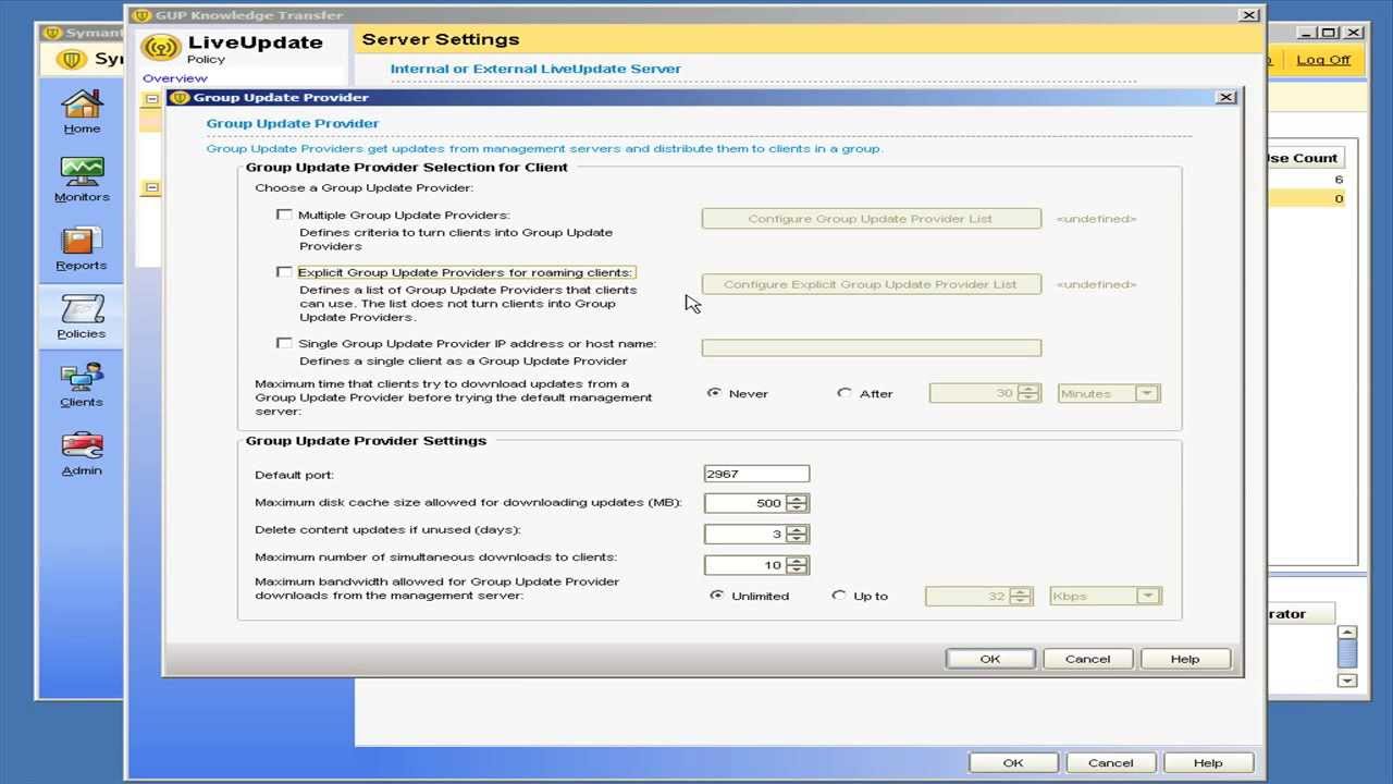 Establishing a Group Update Provider (GUP) for Symantec Endpoint Protection
