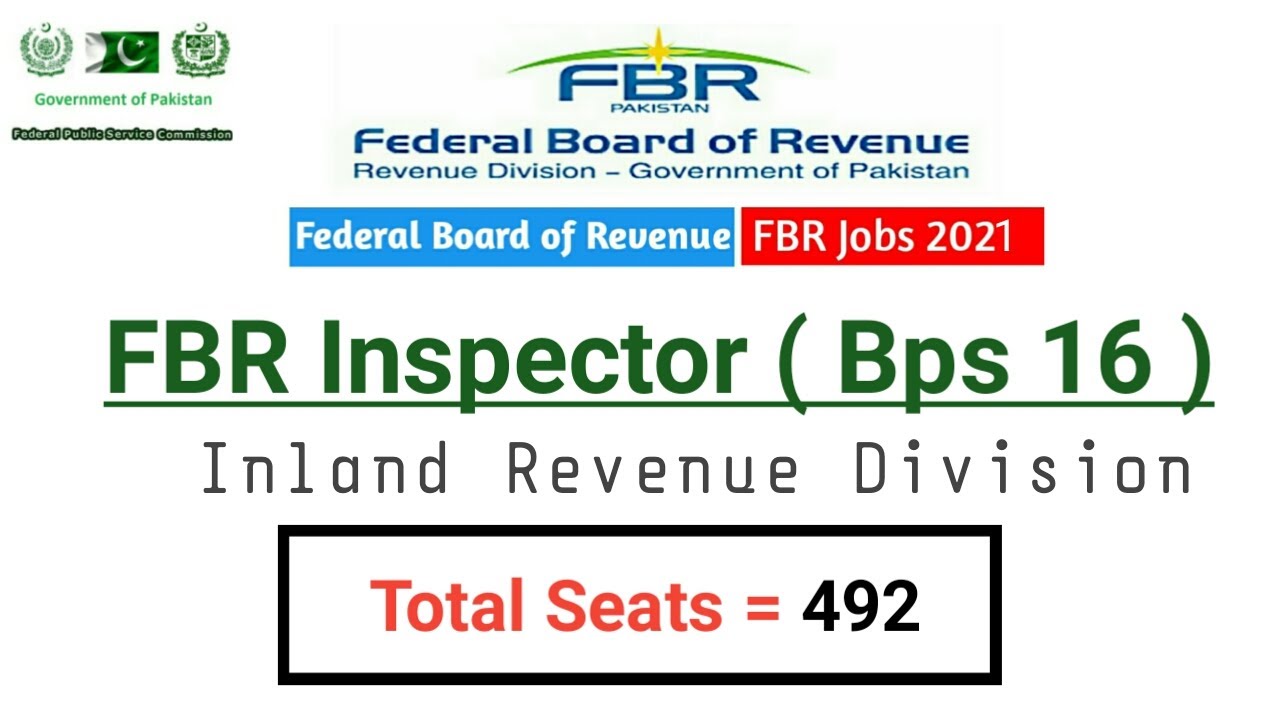Fbr Inspector Jobs 2021 | Inspector Inland Revenue Division bps 16 | Jobs World