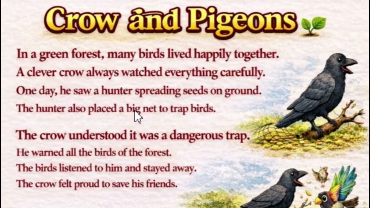 The Crow The Pigeons | How to read English  | English reading practice | English learning ||