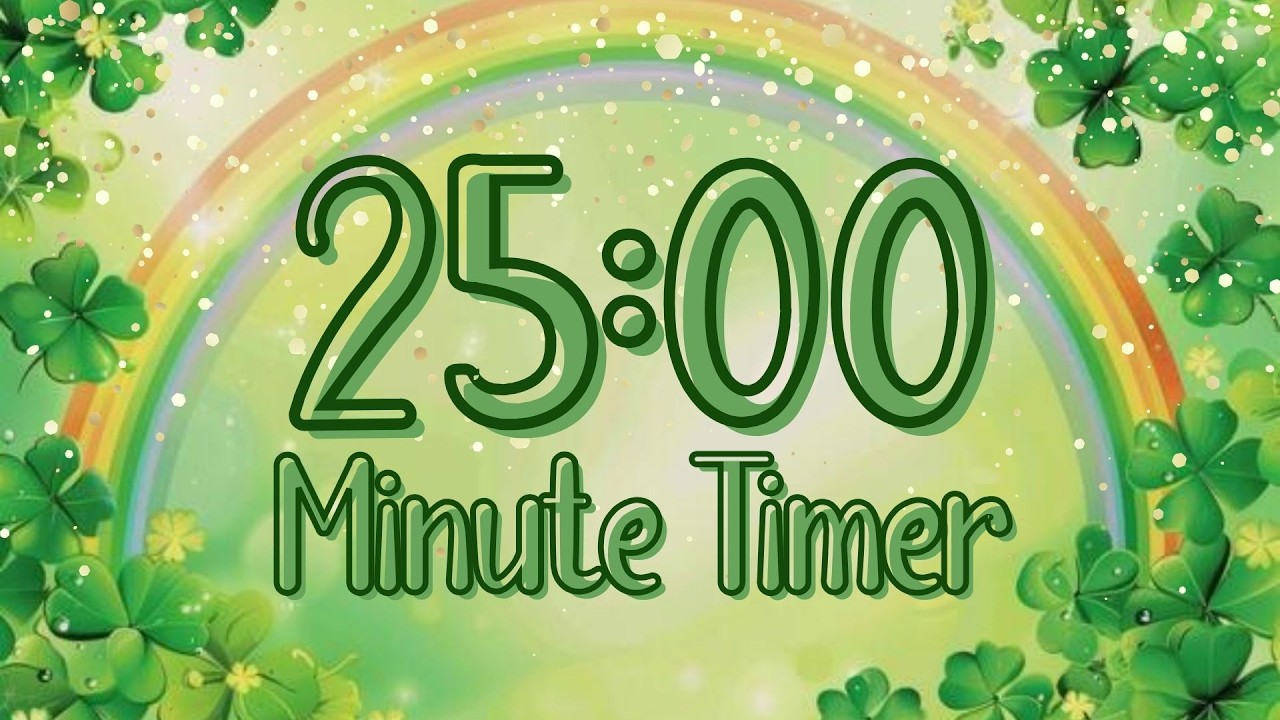 🍀🌈 25 Minute Countdown Timer ⏱️ | Lucky Shamrock Rainbow Timer for Focus, Study & Classroom