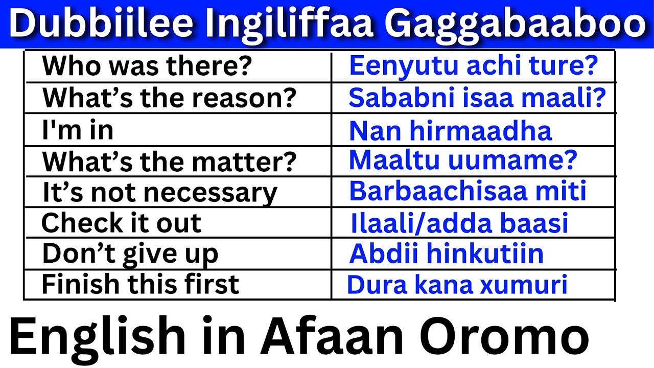 Dubbiilee Ingiliffaa Gaggabaaboo Kutaa 10 (English in Afaan Oromo) Expression in Afaan Oromo Part 10