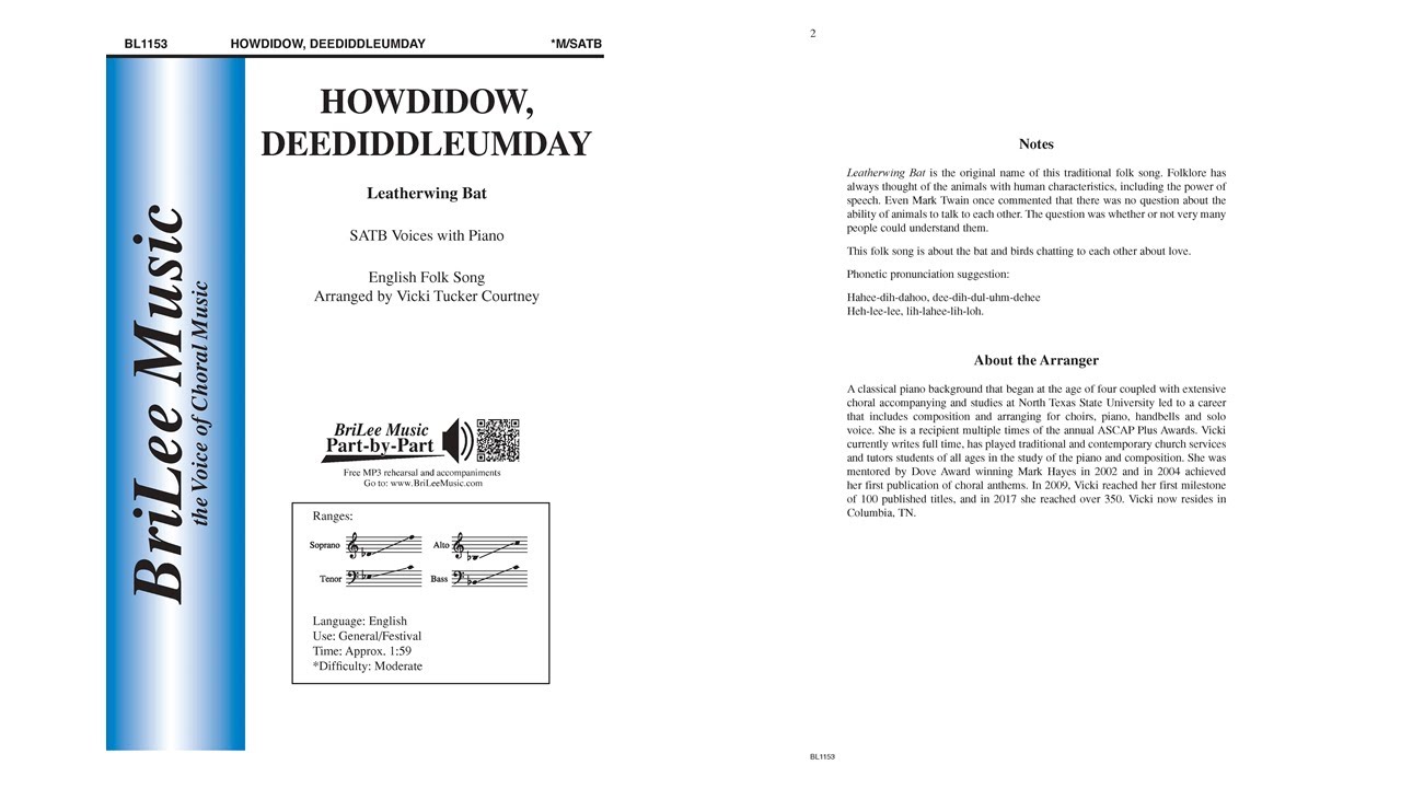 Howdidow, Deediddleumday (BL1153) arr. Vicki Tucker Courtney