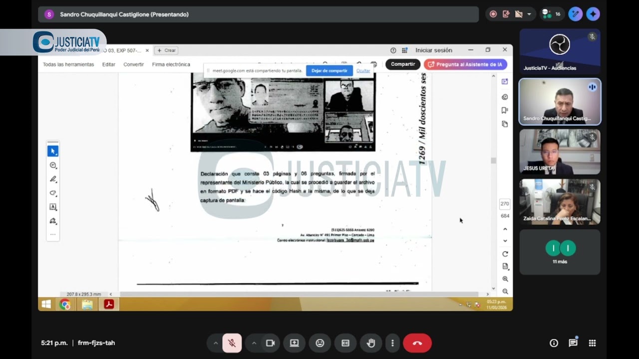Continuación de juicio oral contra Rosario Elizabeth Escobal Yupanqui y otros procesados