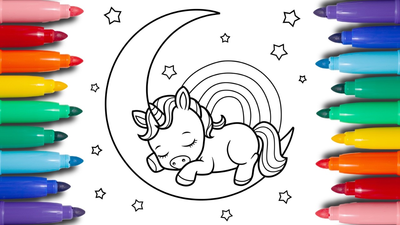 Coloriamo Unicorno e Arcobaleno - Video per bambini   disegni da colorare