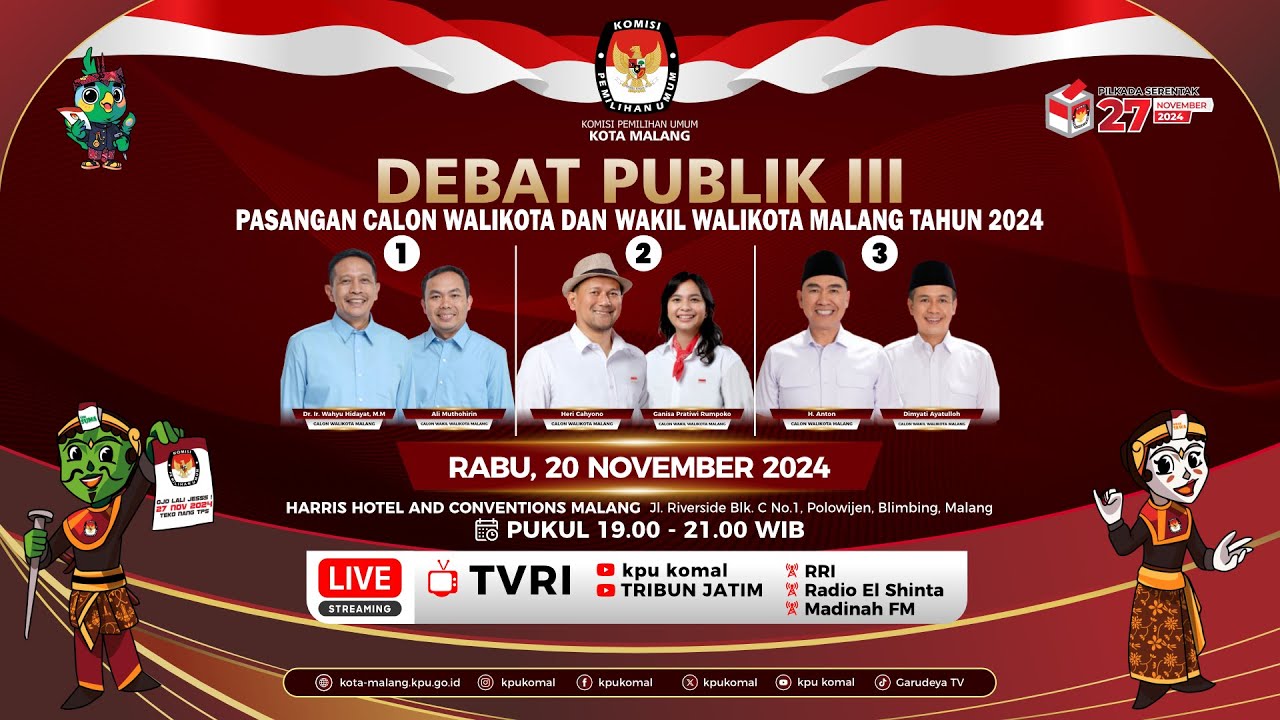 🔴 LIVE Debat Publik III Pasangan Calon Walikota dan Wakil Walikota Malang Tahun 2024
