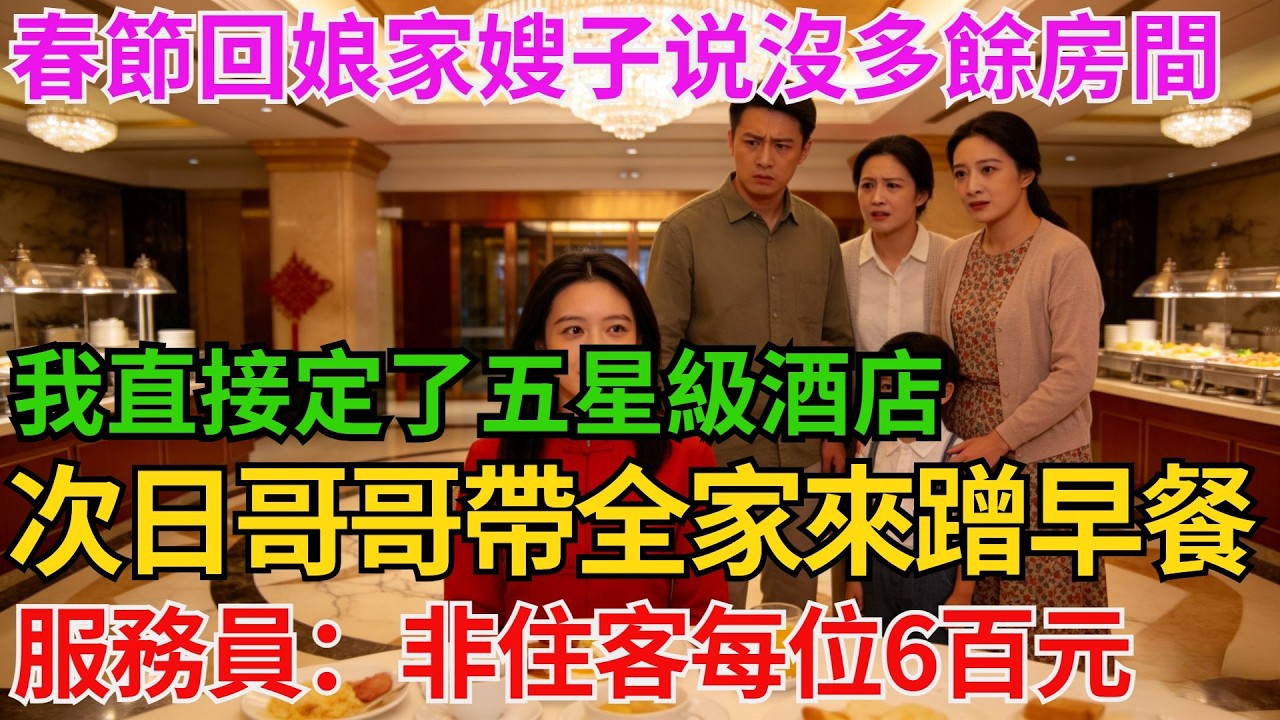 每次春節回娘家，嫂子都説沒多餘房間，這次我直接定了五星級酒店，次日哥哥帶全家來蹭早餐，服務員：非住客每位6百元！【阿馨夜讀】#故事分享#情感#婆媳矛盾#AA制