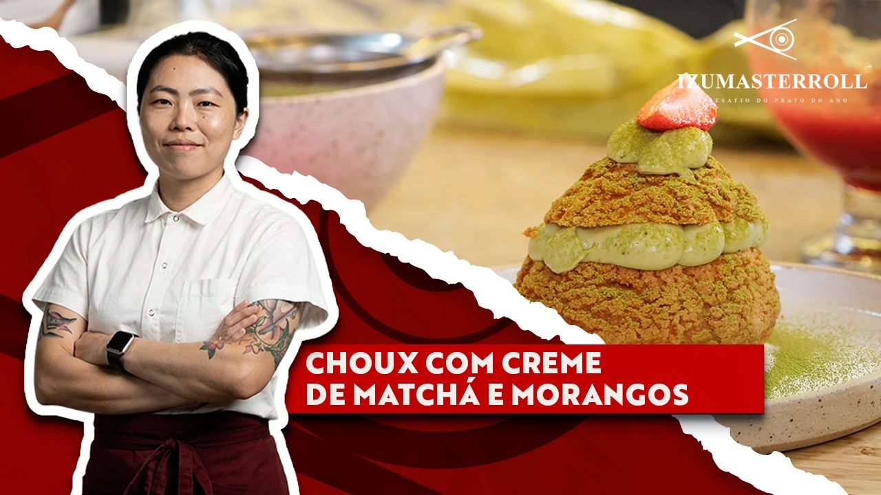 Receitas Izu Master Roll | Vivianne Wakuda - Choux Com Creme De Matchá E Morangos