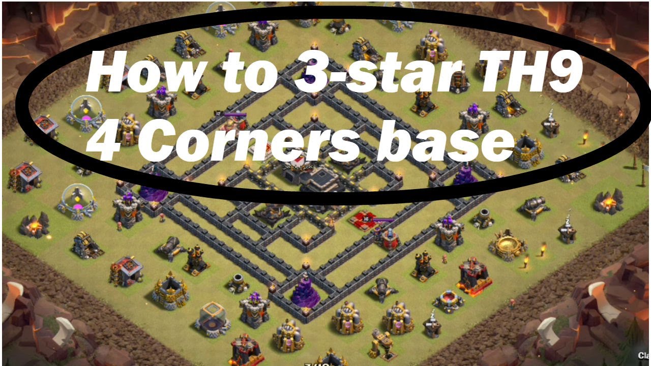 Clash of Clans- How to 3-star Popular TH9 base: 4 corners base