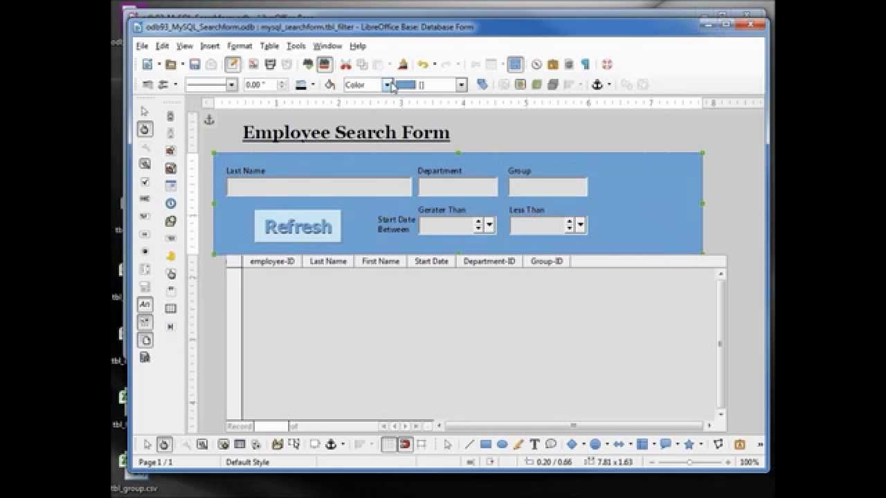 LibreOffice Base (93) odb93 MySQL SearchForm