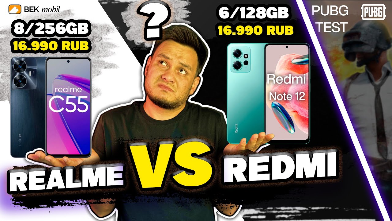 Redmi Note 12 VS Realme C55 obzor | PUBG Mobile, Foto Video TEST