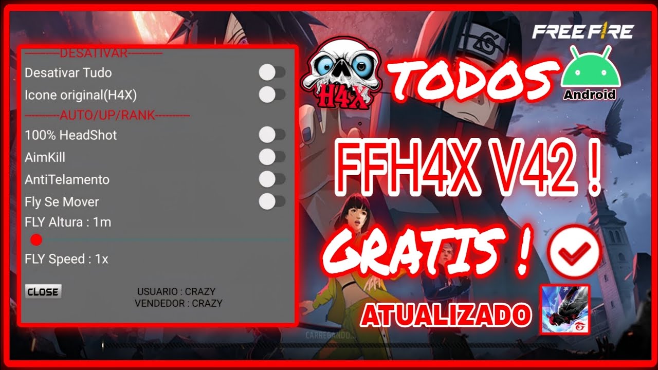 😱 SAIU 😱 MOD MENU FFH4X V42 - V142 CRKACKED 😱 + DESBAN FREEFIRE 1.90.X 100%ANTIBLACKLIST - ANTIBAN