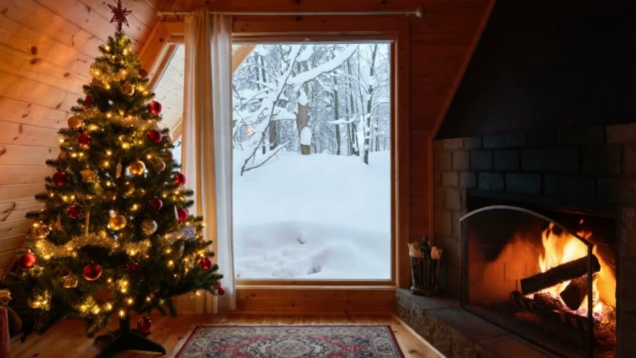Silent Night in a Snowy Cabin | Soft Christmas Snow & Warm Lights