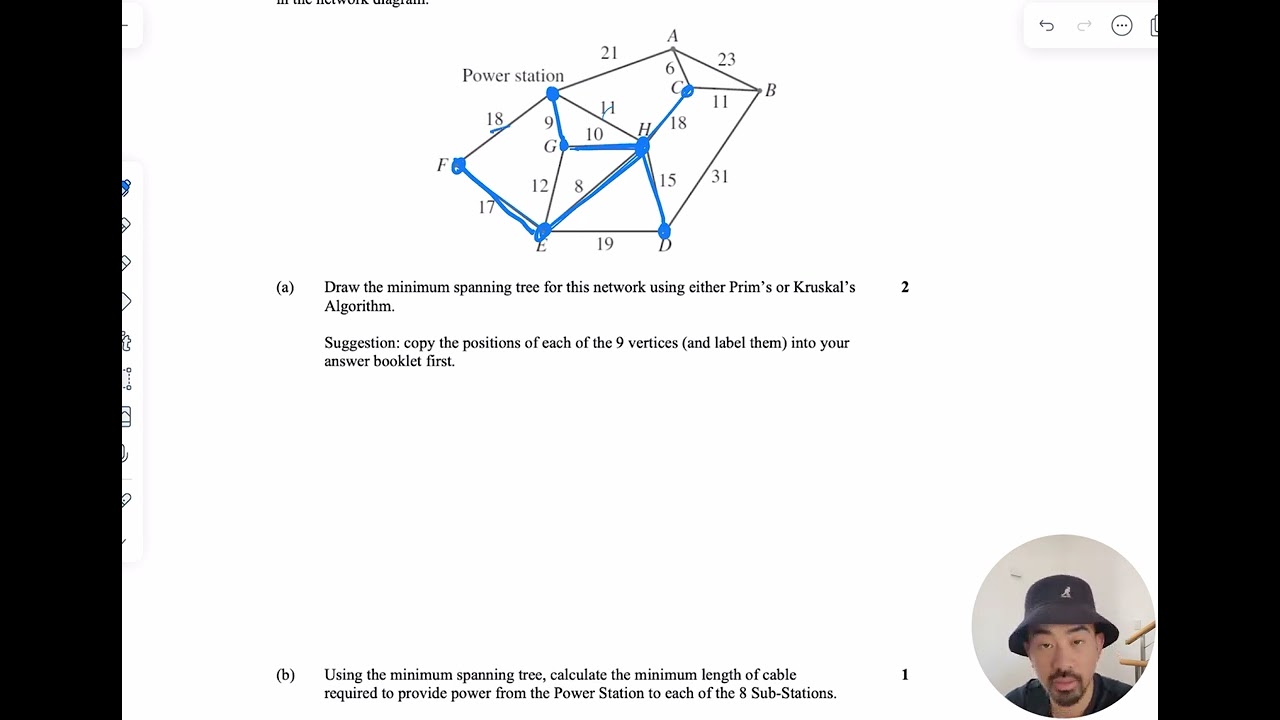HSC Maths Standard 2 - Minimum Spanning Tree Question (Networks)