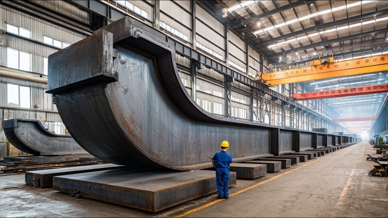 How Huge H-Beams Are Shaped in the Heavy Bending Machine. Heavy Industrial Manufacturing Documentary
