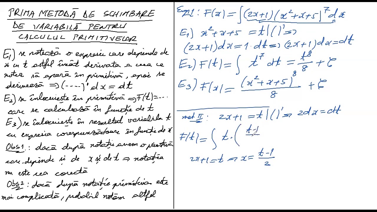 XII, SET 3, PRIMA METODA DE SCHIMBARE DE VARIABILA LA CALULUL PRIMITIVELOR