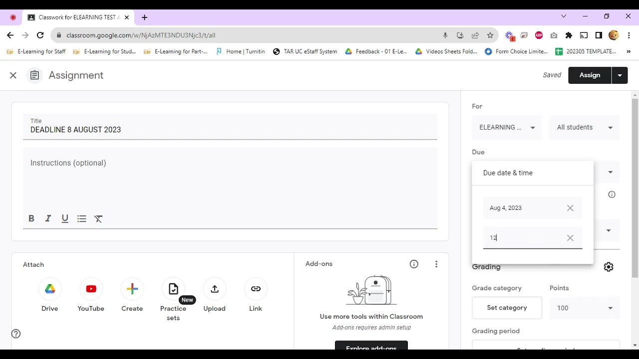 Create Assignment in Class That Closes Submission After Due Date (Google Classroom)