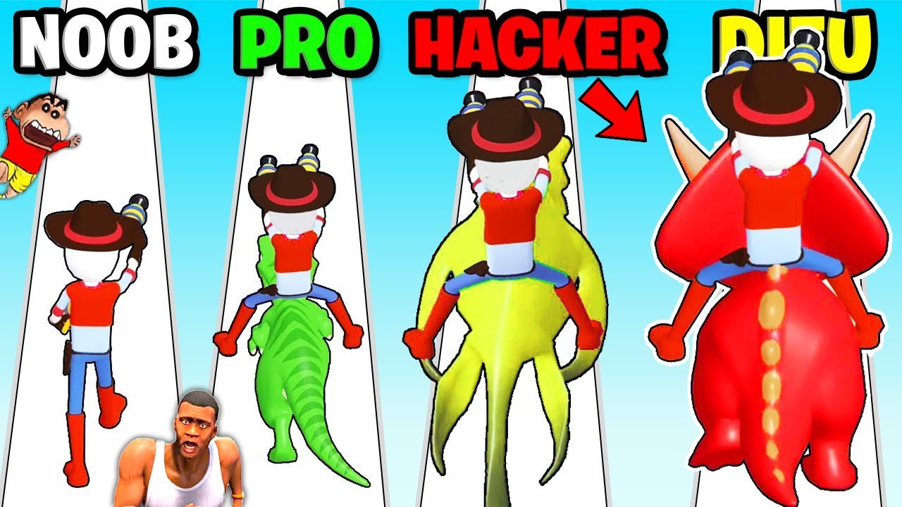 NOOB vs PRO vs HACKER in CATCH MONSTER RUN | DINOSAUR HUNT GAME with SHINCHAN and CHOP | AMAAN-T