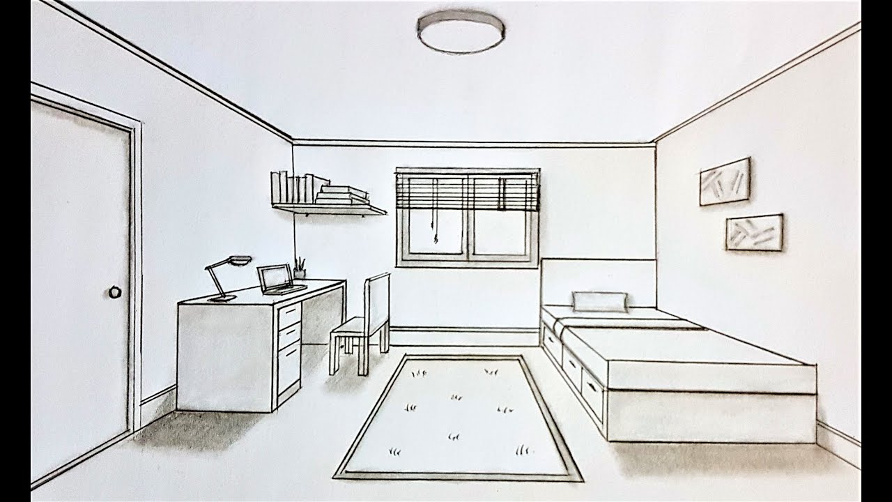 How to draw a room in one point perspective
