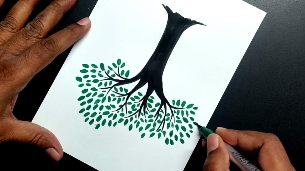 Neem tree drawing easy step by step || Very easy