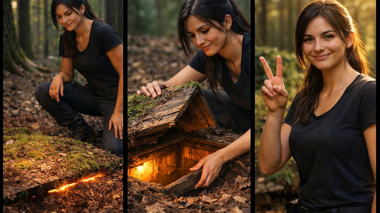 The girl built a secret room in the forest